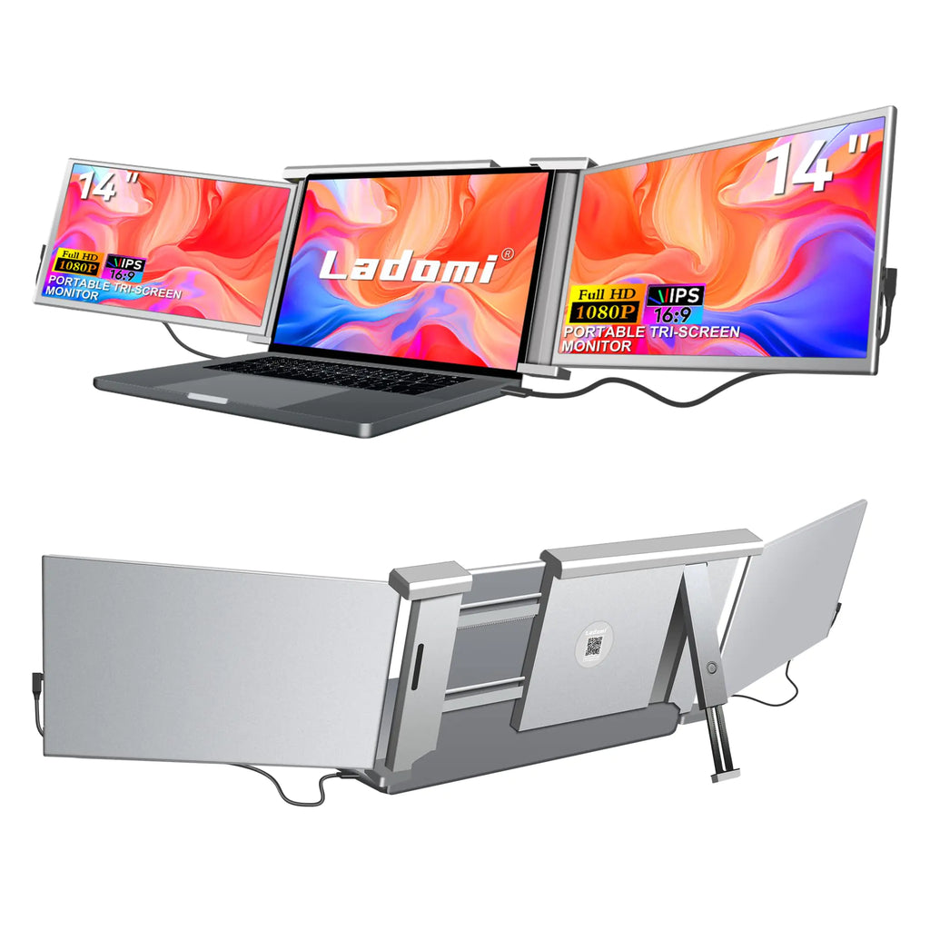 Laptop Screen Extender 14" FHD 1080P IPS Portable Laptop Monitor Extender HDMI/USB-C Plug and Play Triple Portable Monitor for 13.5" -16.5" Laptop (MacOS/Wins/Switch/Android) - S1 Gray